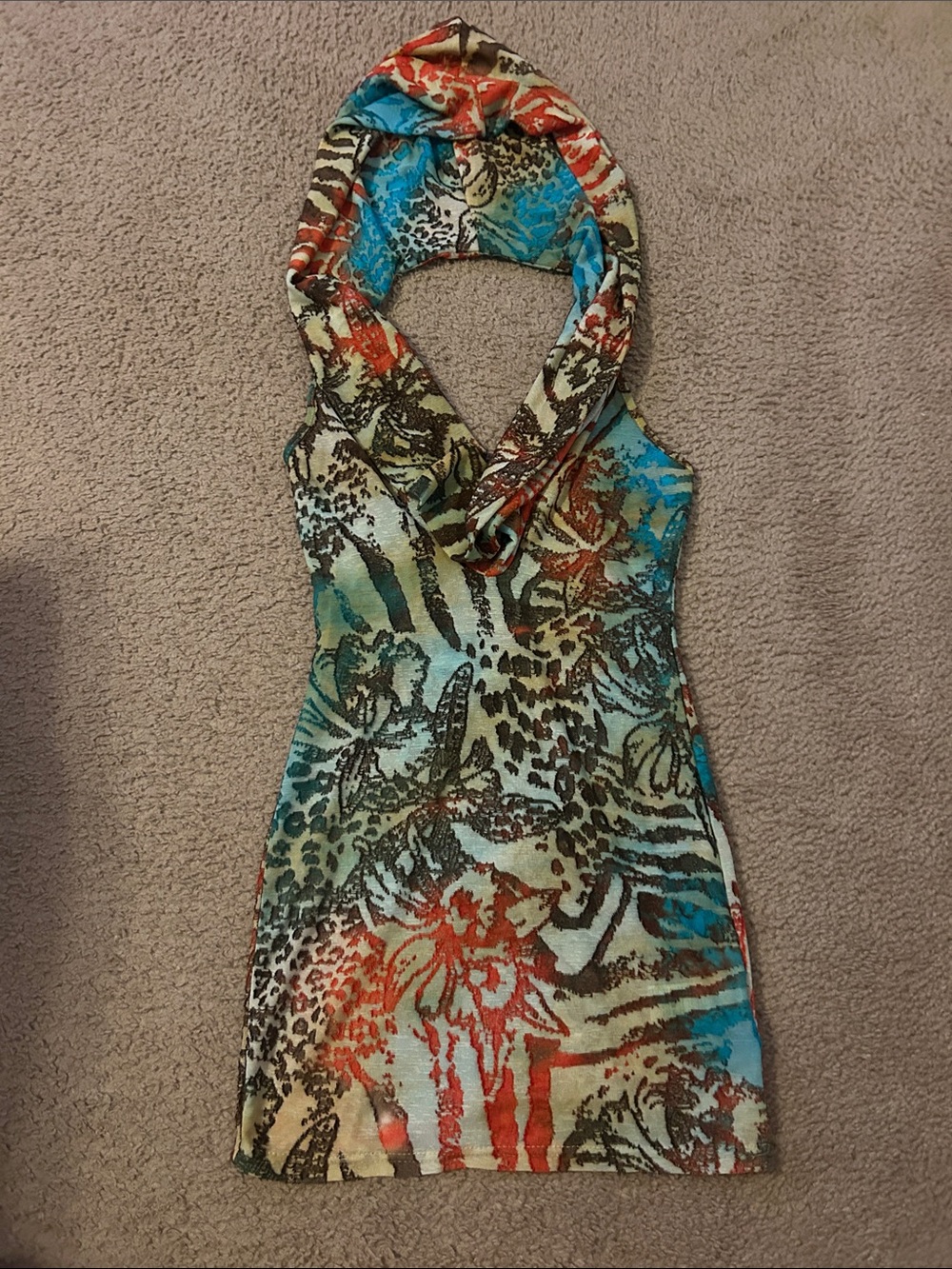 Women’s Multicolor Hooded cowl neck One-Piece Dress